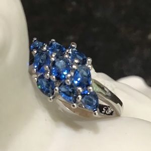Sterling silver  Blue Shappire Ring Diamond Shape size 6.5 New 2.35gm